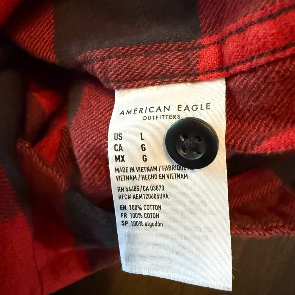 American Eagle Outfitter Super Soft Red Black Plaid Flannel Shirt Men L Cotton - Picture 5 of 9